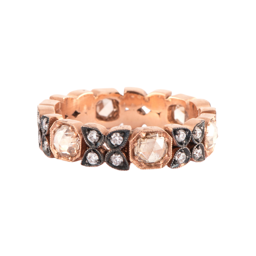 Sylva & Cie. 14K Rose Gold Flower Octagon Stack Band, Size 8