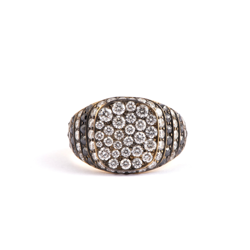 Sylva & Cie. 18K Yellow Gold Black and White Diamond Ghetto Chic Ring, Size 7