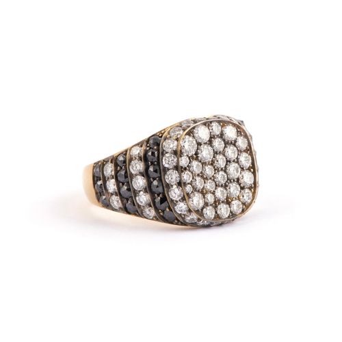 Sylva & Cie. 18K Yellow Gold Black and White Diamond Ghetto Chic Ring, Size 7