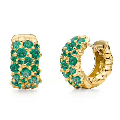 Paul Morelli 18K Yellow Gold Small Confetti Snap Hoop Earrings with Emeralds