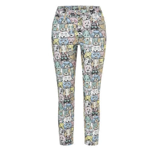 Mac Dream Wonder Light Denim Jeans in Colored Dog Print, Size 32X38