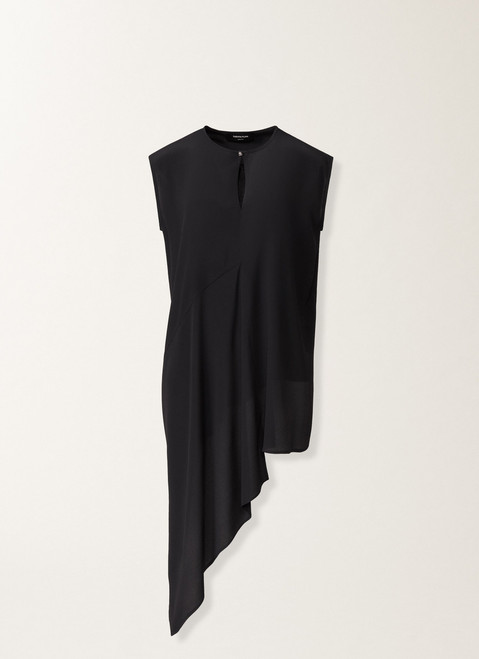 Fabiana Filippi Asymmetrical Crepe de Chine Top in Midnight Blue, Size 50