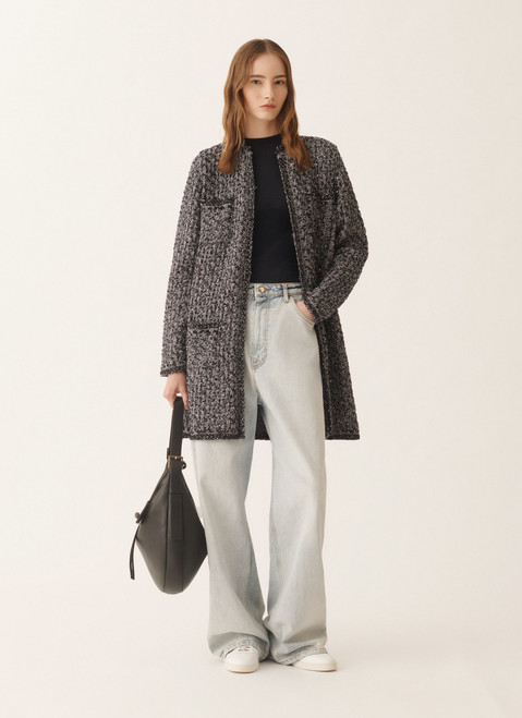 Fabiana Filippi Tweed Coat in Night Blue, Size 50