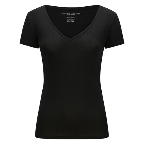 Majestic Filatures Short Sleeve V-Neckline Top in Black