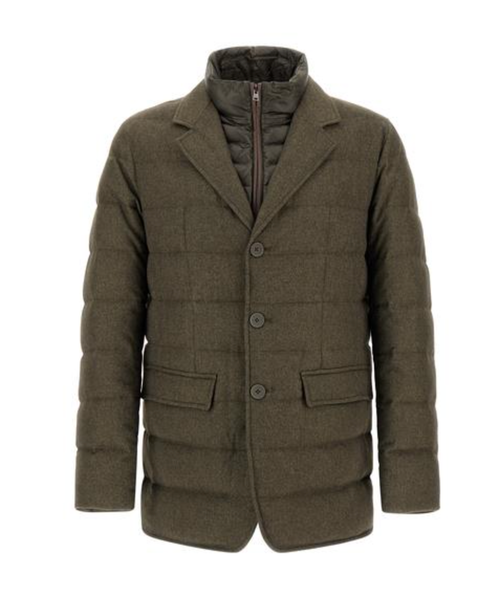 Herno Men's Cashmere Silk Quilted Blazer in Pine Green, Size 50