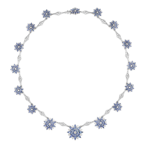Paul Morelli Dahlia Link Necklace with Blue Sapphires and White Diamonds, 17"