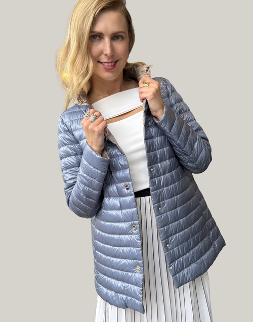 Herno Nylon Ultralight Reversible A-Shape Jacket in French Blue/Taupe