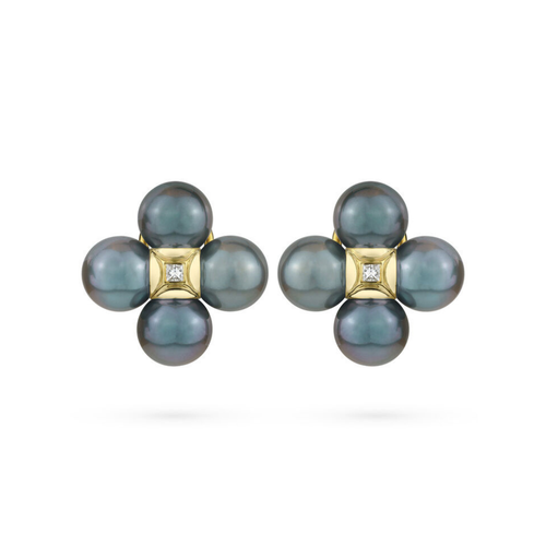 Paul Morelli XL Sequence Post Clip Earrings with Black Pearls