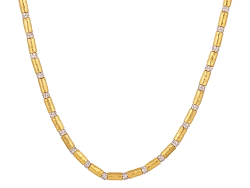 *SPECIAL ORDER TODAY* GURHAN Vertigo 24K Gold Diamond Statement Beaded Necklace, Hand-Hammered Bead & Pavé Diamond Spacer