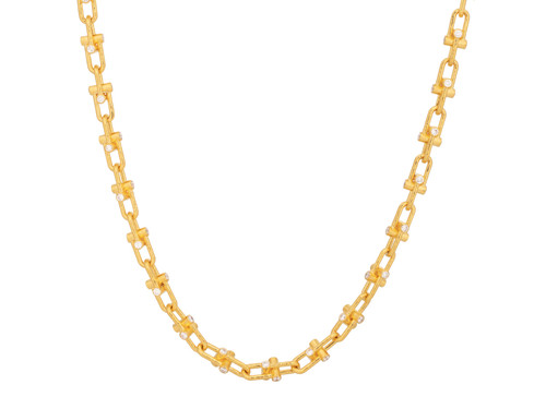 *SPECIAL ORDER TODAY* GURHAN Pointelle 22K Gold Diamond Rivière Chain Necklace, Interlocking U-Shaped Links, 24"