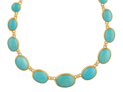 *SPECIAL ORDER TODAY* GURHAN Rune One-of-a-Kind 24K Gold Turquoise Rivière Link Necklace, Diamond Accent Links