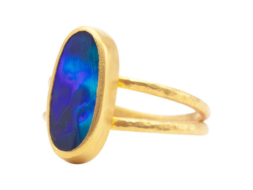 *SPECIAL ORDER TODAY* GURHAN Rune One-of-a-Kind 24K Gold Opal Cocktail Ring, 15x7mm Oval, Split Band