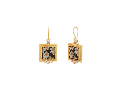 *SPECIAL ORDER TODAY* GURHAN Antiquities One-of-a-Kind 24K Gold Toshikane Hook Drop Earrings, 16mm Square Carved Toshikane Depicting a Plum Blossom