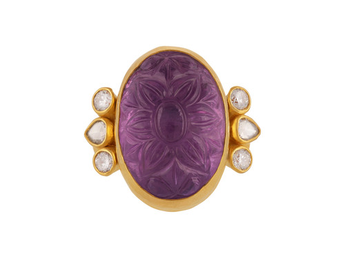 *SPECIAL ORDER TODAY* GURHAN Rune One-of-a-Kind 24K Gold Amethyst Center Stone Cocktail Ring