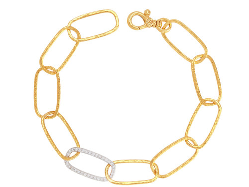 *SPECIAL ORDER TODAY* GURHAN Geo 22K Gold Diamond Chain Link Bracelet, Single Pave Link