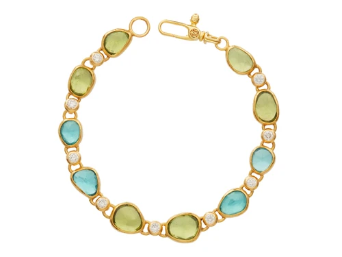 *SPECIAL ORDER TODAY* GURHAN Elements One-of-a-Kind 24K Gold Multi-Stone All Around Single-Strand Bracelet, Mixed Amorphous Shapes
