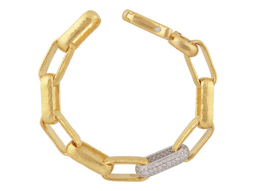 *SPECIAL ORDER TODAY* GURHAN Hoopla 24K Gold Diamond Chain Link Bracelet, Large Chunky Oval, Single Pave Link