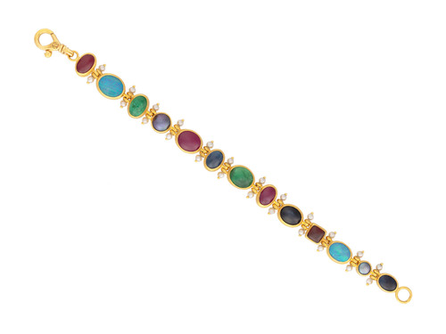 *SPECIAL ORDER TODAY* GURHAN Rune One-of-a-Kind 24K Gold Multi-Stone All Around Single-Strand Bracelet, Mixed Shapes, Pearl Accented Hinges