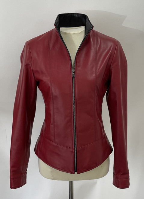 *COMING SOON* Remy Women's Zip Up Leather Jacket in Scarlet/Noir