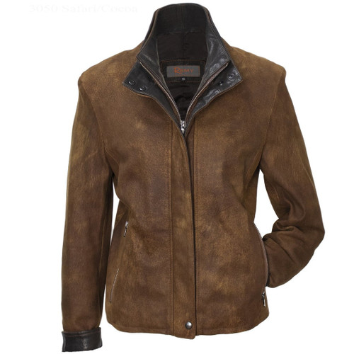 *ORDER TODAY* Remy Women's Leather Double Collar Jacket in Safari/Cognac