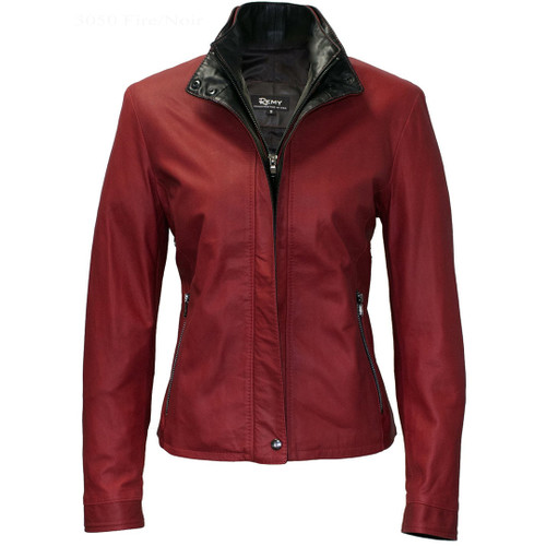 *ORDER TODAY* Remy Women's Leather Double Collar Jacket in Fire/Noir