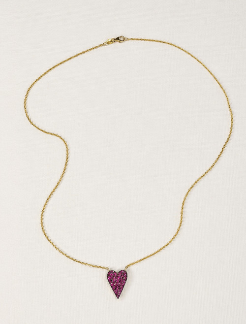 Sylva & Cie. 18K Yellow Gold Pink Sapphire Heart Necklace, 18"