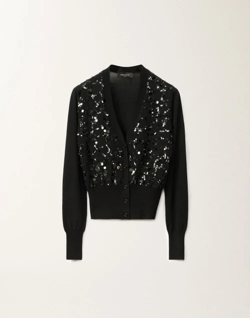Fabiana Filippi Wool and Cotton Cardigan in Black, Size 48
