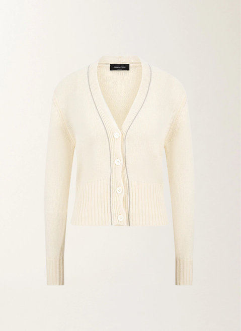 Fabiana Filippi Brushed Cashmere Cardigan in Putty, Size 46