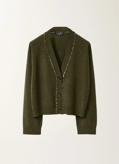 Fabiana Filippi Boxy Cardigan with Sequin in Loden, Size 44