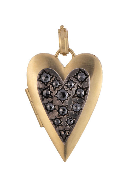 *RESERVE TODAY* Sylva & Cie. 18K Yellow Gold Ten Table Black Diamond Heart Pendant