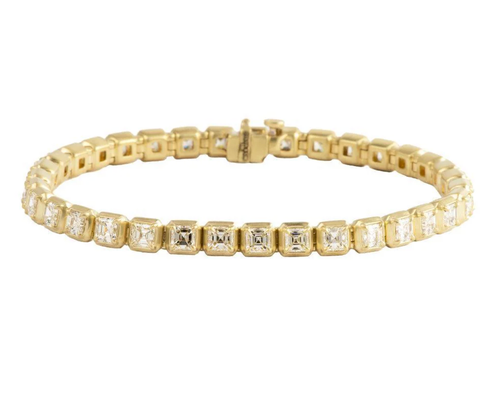 *RESERVE TODAY* Sylva & Cie. 18K Yellow Gold Asher Cut Diamond Tennis Bracelet, 7"