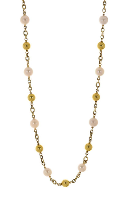 *RESERVE TODAY* Sylva & Cie. 18K Yellow Gold Pearl Beaded Necklace, 32"