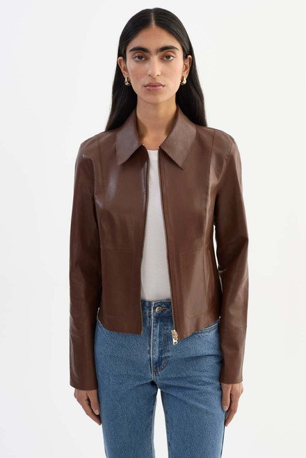 *ORDER TODAY* LAMARQUE Claire Reversible Leather Jacket in Mid Brown/Gold
