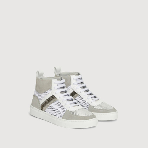 Fabiana Filippi Leather and Suede High Top Sneakers in White and Rock Grey