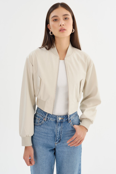 *ORDER TODAY* LAMARQUE Evelin Cropped Faux Leather Bomber Jacket in Bone