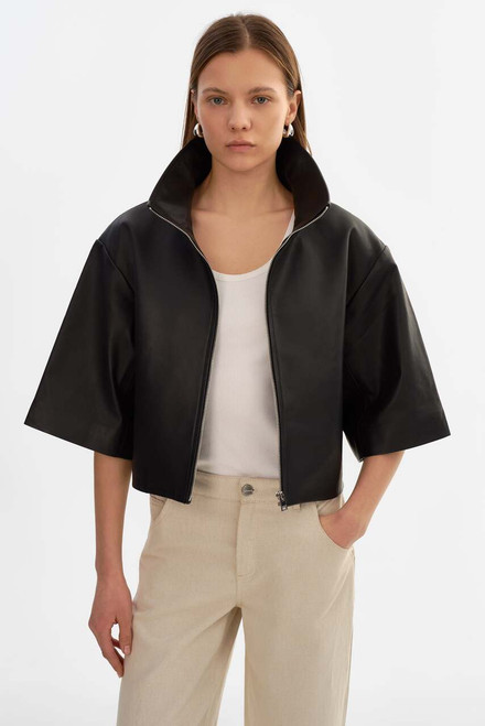 *ORDER TODAY* LAMARQUE Elin Funnel Neck Leather Jacket in Black