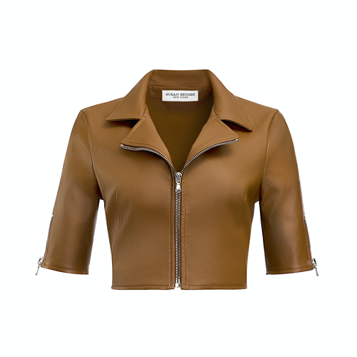 *ORDER TODAY* Susan Bender Short Sleeve Moto in Saddle
