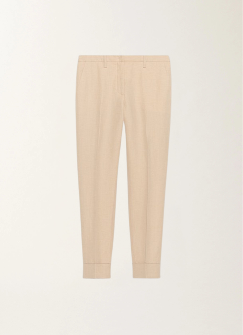 Fabiana Filippi Cuffed Embellished Linen Trousers in Desert, Size 48