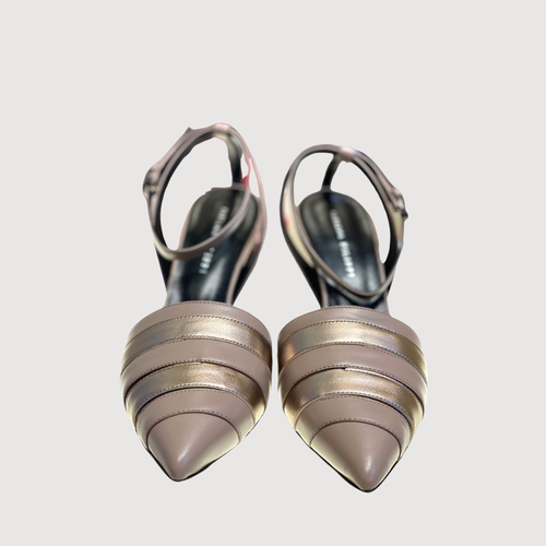 Fabiana Filippi Striped Pointed Toe Ankle Strap Sandals, Size 39