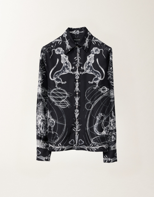 Fabiana Filippi Silk Abstract Print Shirt in Blu Notte, Size X-Small