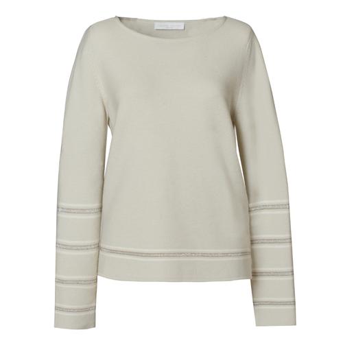 Fabiana Filippi Metallic Embellished Knit Sweater in Sand, Size 46