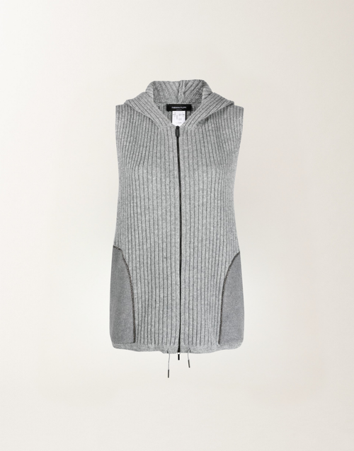 Fabiana Filippi Ribbed Knit Hooded Vest in Rock, Size 44