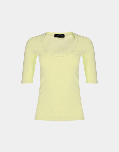 Fabiana Filippi Elbow Sleeve Scoop Neck Ribbed T-Shirt in Pistachio, Size 38