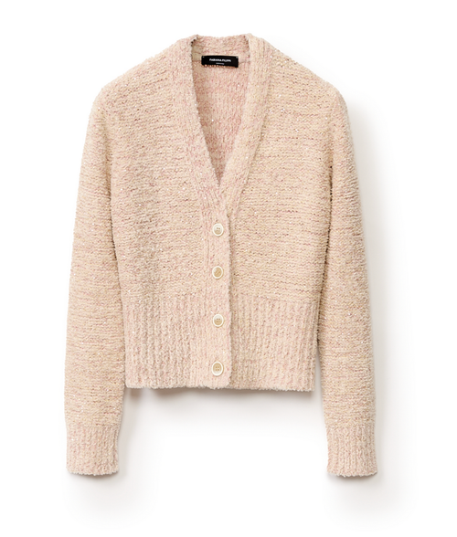 Fabiana Filippi Sequin Faux Fur Effect Cropped Cardigan in Blush, Size 44