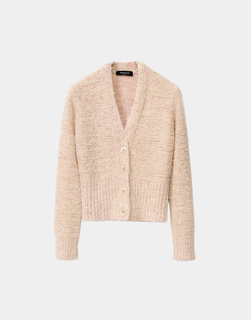 Fabiana Filippi Sequin Faux Fur Effect Cropped Cardigan in Blush, Size 44