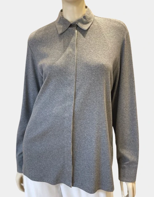 Fabiana Filippi Jersey Shirt Undercollar Embellishment in Rock Grey, Size 42