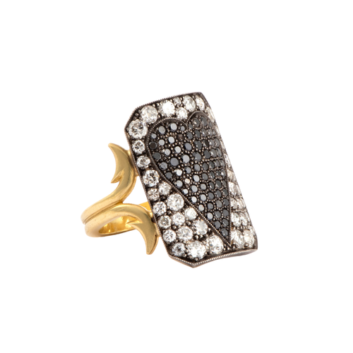 Sylva & Cie. Black Heart Ten Table Ring, Size 7