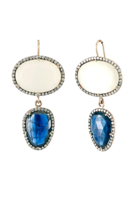 *ORDER TODAY* Sylva & Cie. 18K White Gold Moonstone Kyanite Earrings