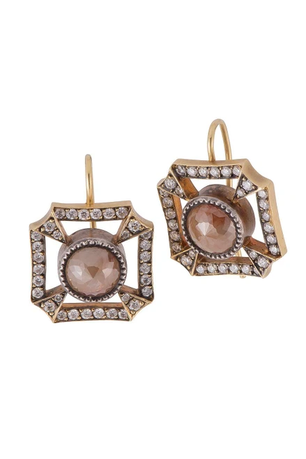 *ORDER TODAY* Sylva & Cie. 18K Yellow Gold Diamond Shield Earrings