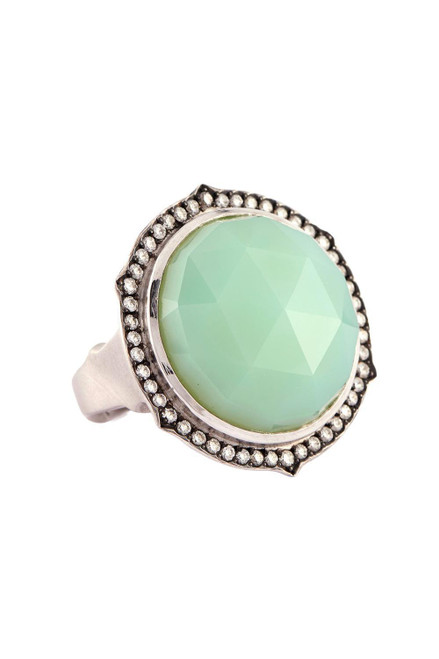 *ORDER TODAY* Sylva & Cie. 18K White Gold Chrysoprase Diamond Faceted Ring, Size 7